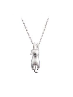 S.Leaf Sterling Silver Cat Necklace Cat Pendant Necklace for Women