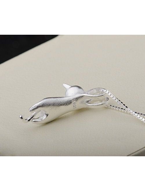 S.Leaf Sterling Silver Cat Necklace Cat Pendant Necklace for Women