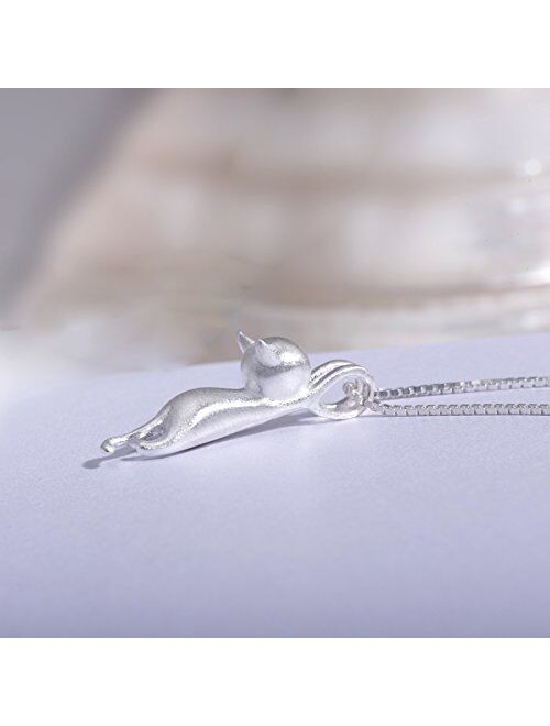 S.Leaf Sterling Silver Cat Necklace Cat Pendant Necklace for Women