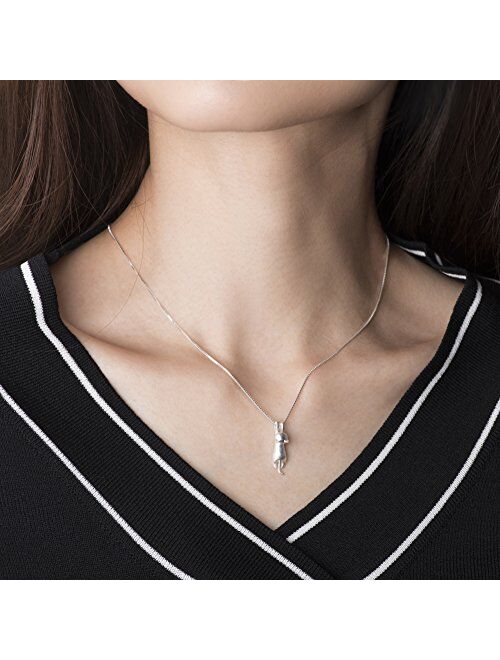 S.Leaf Sterling Silver Cat Necklace Cat Pendant Necklace for Women