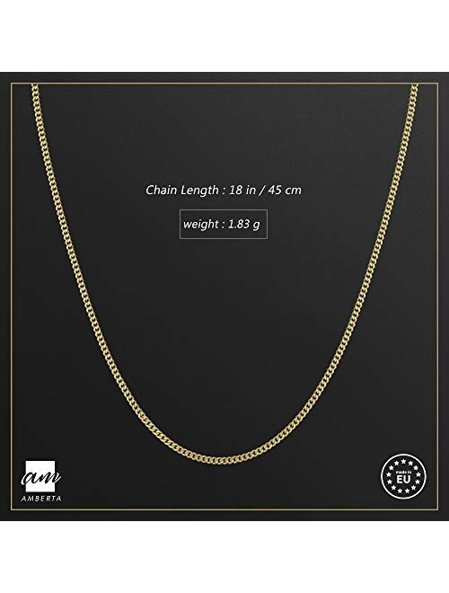 Amberta 18K Gold Plated on 925 Sterling Silver 1.3 mm Curb Chain Necklace 16" 18" 20" 22" 24" 28" in