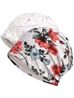 Womens Cotton Beanie Lace Turban Soft Sleep Cap Chemo Hats Fashion Slouchy Hat