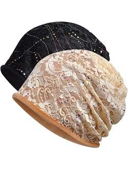 Womens Cotton Beanie Lace Turban Soft Sleep Cap Chemo Hats Fashion Slouchy Hat