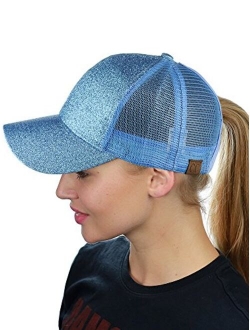 C.C Ponycap Messy High Bun Ponytail Adjustable Glitter Mesh Trucker Baseball Cap