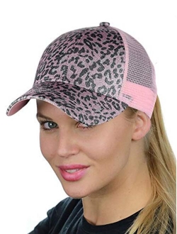 C.C Ponycap Messy High Bun Ponytail Adjustable Glitter Mesh Trucker Baseball Cap