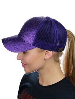 C.C Ponycap Messy High Bun Ponytail Adjustable Glitter Mesh Trucker Baseball Cap