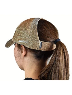 C.C Ponycap Messy High Bun Ponytail Adjustable Glitter Mesh Trucker Baseball Cap