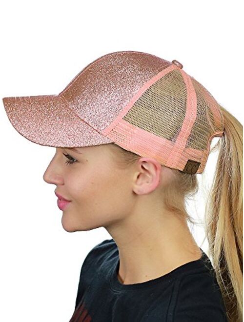 C.C Ponycap Messy High Bun Ponytail Adjustable Glitter Mesh Trucker Baseball Cap