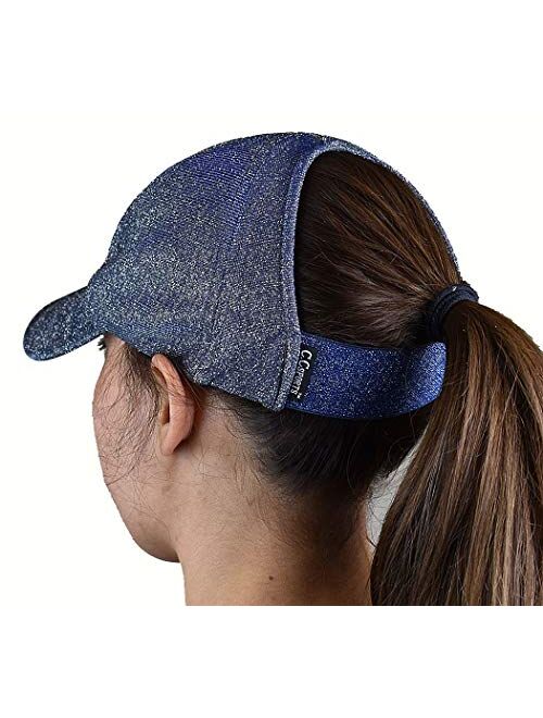 C.C Ponycap Messy High Bun Ponytail Adjustable Glitter Mesh Trucker Baseball Cap