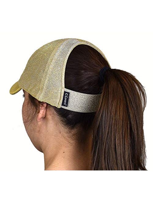 C.C Ponycap Messy High Bun Ponytail Adjustable Glitter Mesh Trucker Baseball Cap