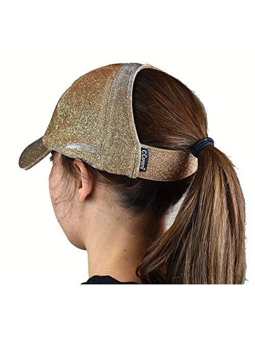 C.C Ponycap Messy High Bun Ponytail Adjustable Glitter Mesh Trucker Baseball Cap