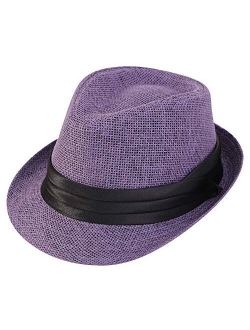 Simplicity Men/Women Summer Classic Short Brim Beach Sun Hat Straw Fedora Hat