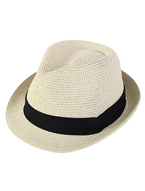 Simplicity Men/Women Summer Classic Short Brim Beach Sun Hat Straw Fedora Hat