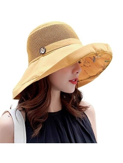 Women Mesh Sun Hats Summer Beach UV Protection UPF Packable Wide Brim Chin Strap