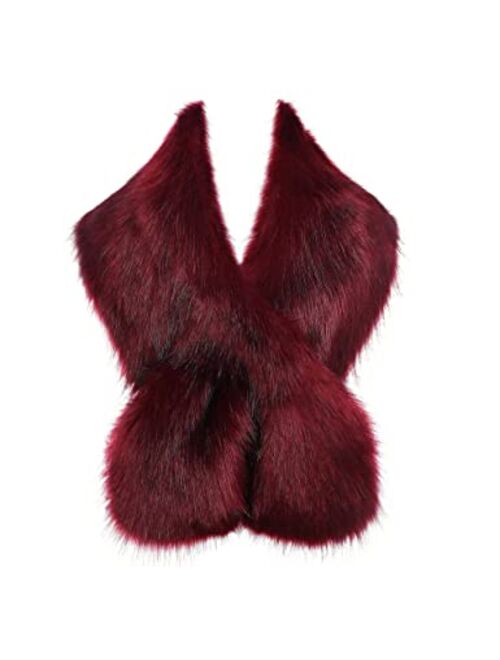 BABEYOND Womens Faux Fur Collar Shawl Faux Fur Scarf Wrap Evening Cape for Winter Womens Coat