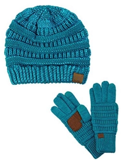 C.C Unisex Soft Stretch Cable Knit Beanie and Anti-Slip Touchscreen Gloves 2 Pc Set 2 Pc Set