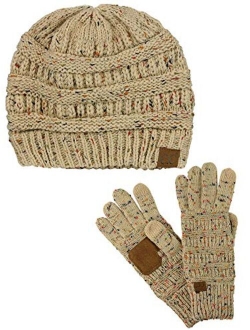 C.C Unisex Soft Stretch Cable Knit Beanie and Anti-Slip Touchscreen Gloves 2 Pc Set 2 Pc Set