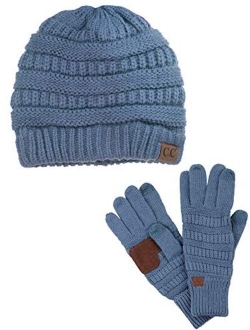 C.C Unisex Soft Stretch Cable Knit Beanie and Anti-Slip Touchscreen Gloves 2 Pc Set 2 Pc Set