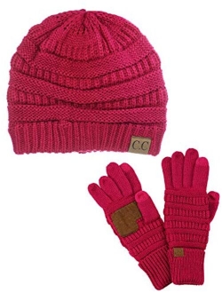 C.C Unisex Soft Stretch Cable Knit Beanie and Anti-Slip Touchscreen Gloves 2 Pc Set 2 Pc Set