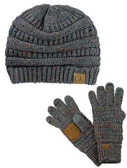 C.C Unisex Soft Stretch Cable Knit Beanie and Anti-Slip Touchscreen Gloves 2 Pc Set 2 Pc Set