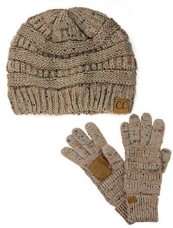 C.C Unisex Soft Stretch Cable Knit Beanie and Anti-Slip Touchscreen Gloves 2 Pc Set 2 Pc Set