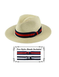 Anycosy Panama Straw Hats,Womens Sun Hat Summer Wide Brim Floppy Fedora Beach Cap UPF50+