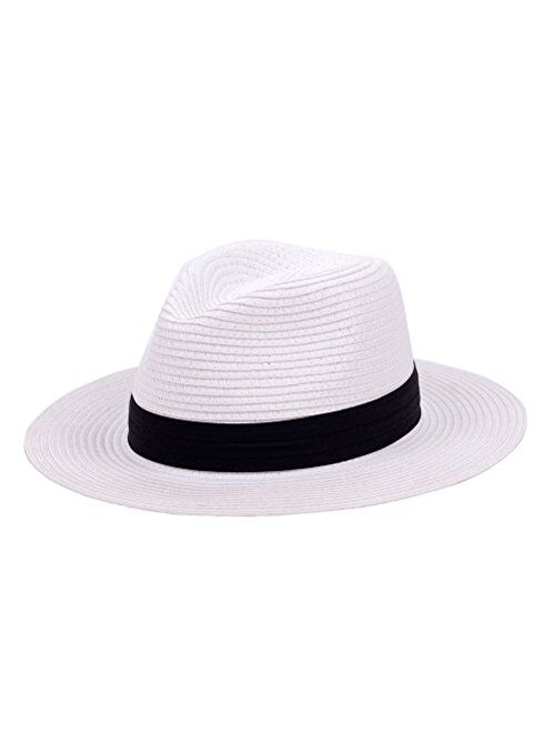 Anycosy Panama Straw Hats,Womens Sun Hat Summer Wide Brim Floppy Fedora Beach Cap UPF50+