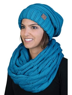 Funky Junque Oversized Slouchy Beanie Bundled with Matching Infinity Scarf