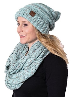 Funky Junque Oversized Slouchy Beanie Bundled with Matching Infinity Scarf