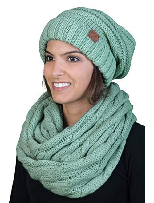 Funky Junque Oversized Slouchy Beanie Bundled with Matching Infinity Scarf