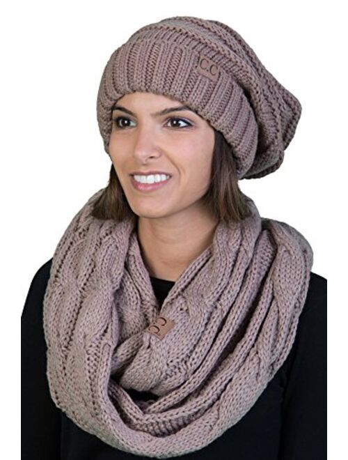 Funky Junque Oversized Slouchy Beanie Bundled with Matching Infinity Scarf