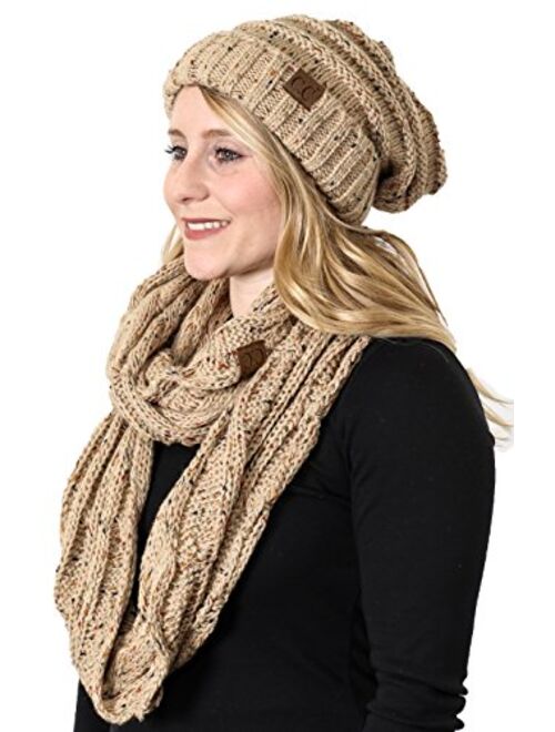 Funky Junque Oversized Slouchy Beanie Bundled with Matching Infinity Scarf