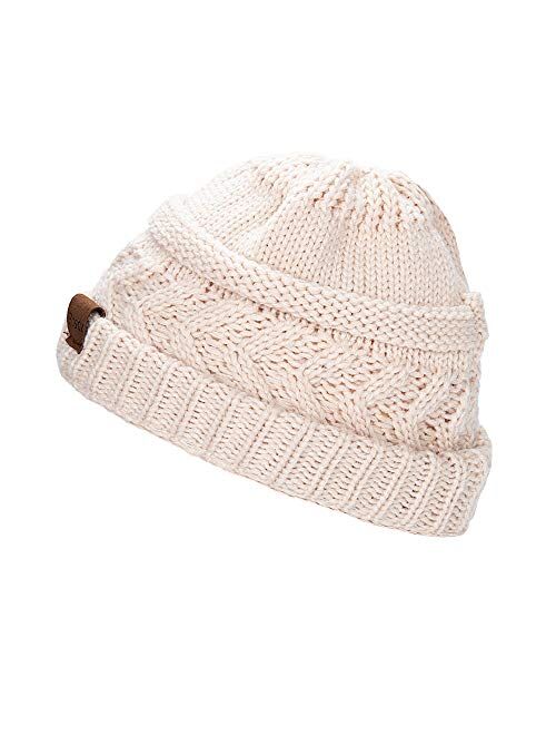 Rosoz Ponytail Beanie for Women,Winter Warm Beanie Tail Soft Stretch Cable Knit Messy High Bun Hat