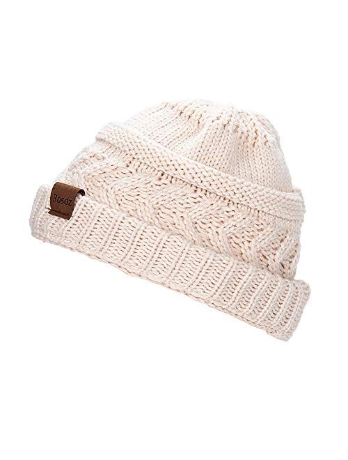 Rosoz Ponytail Beanie for Women,Winter Warm Beanie Tail Soft Stretch Cable Knit Messy High Bun Hat