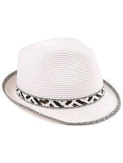 Funky Junque UPF50+ Womens Adjustable Multicolor Woven Pattern Short Brim Fedora Hat