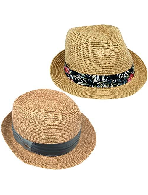 Funky Junque UPF50+ Womens Adjustable Multicolor Woven Pattern Short Brim Fedora Hat