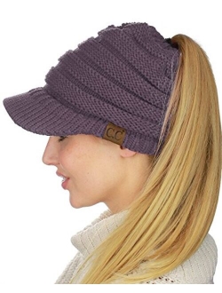 C.C BeanieTail Warm Knit Messy High Bun Ponytail Visor Beanie Cap