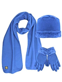 Fleece Hat Scarf & Glove Set With Plush Fur Trim