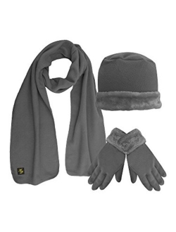 Fleece Hat Scarf & Glove Set With Plush Fur Trim