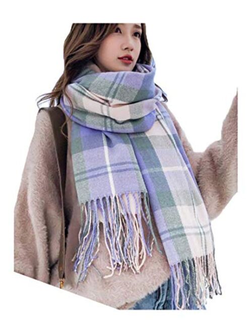 Wander Agio Women's Fashion Scarves Long Shawl Winter Thick Warm Knit Large Plaid Scarf