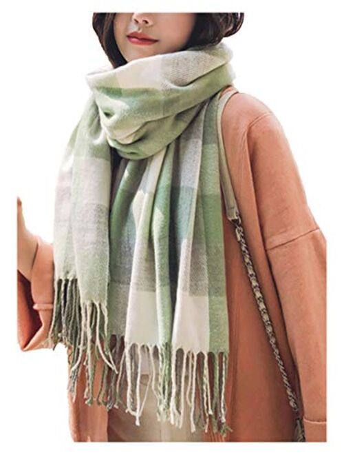 Wander Agio Women's Fashion Scarves Long Shawl Winter Thick Warm Knit Large Plaid Scarf