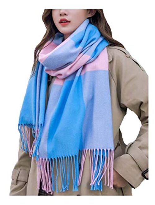 Wander Agio Women's Fashion Scarves Long Shawl Winter Thick Warm Knit Large Plaid Scarf