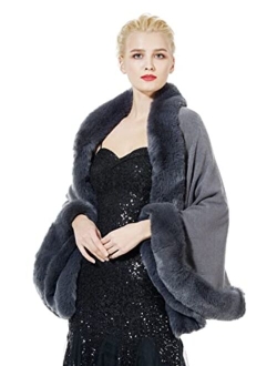 BEAUTELICATE Faux Fur Shawl Wrap Cape Stole Shrug Bridal Winter Wedding with Hook More Colors