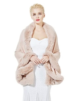 BEAUTELICATE Faux Fur Shawl Wrap Cape Stole Shrug Bridal Winter Wedding with Hook More Colors