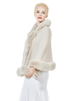 BEAUTELICATE Faux Fur Shawl Wrap Cape Stole Shrug Bridal Winter Wedding with Hook More Colors