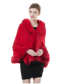 BEAUTELICATE Faux Fur Shawl Wrap Cape Stole Shrug Bridal Winter Wedding with Hook More Colors