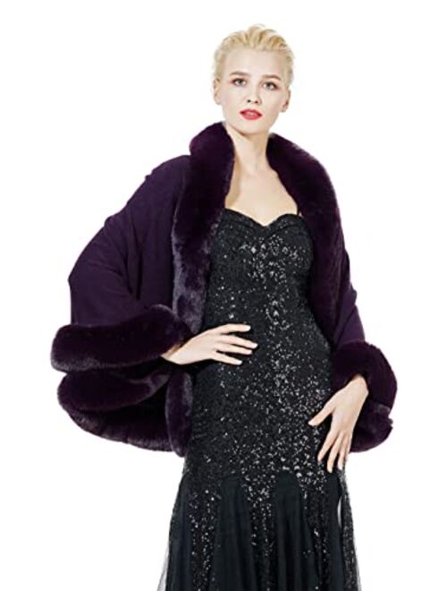 BEAUTELICATE Faux Fur Shawl Wrap Cape Stole Shrug Bridal Winter Wedding with Hook More Colors