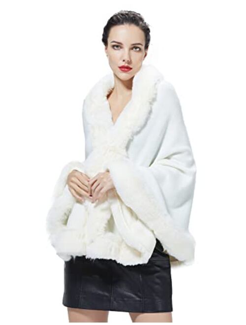 BEAUTELICATE Faux Fur Shawl Wrap Cape Stole Shrug Bridal Winter Wedding with Hook More Colors