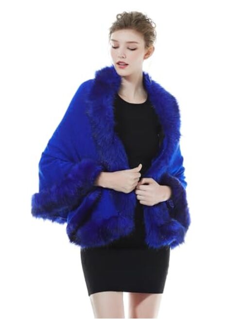 BEAUTELICATE Faux Fur Shawl Wrap Cape Stole Shrug Bridal Winter Wedding with Hook More Colors