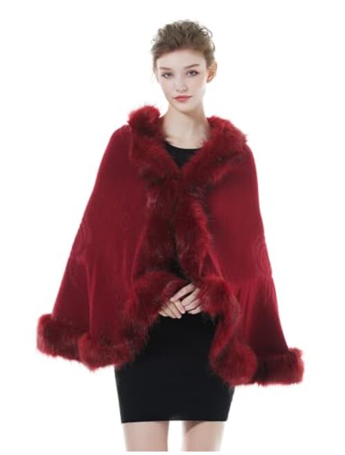 BEAUTELICATE Faux Fur Shawl Wrap Cape Stole Shrug Bridal Winter Wedding with Hook More Colors